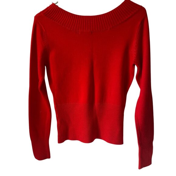 Vintage Just Woman Red Beaded Ribbed Sweater Women S Merino Wool Blend Boat Neck - Picture 2 of 6